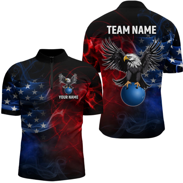 Maxcorners Personalized American Bowling Shirts Men Women Eagle Polo Bowling Team Jersey