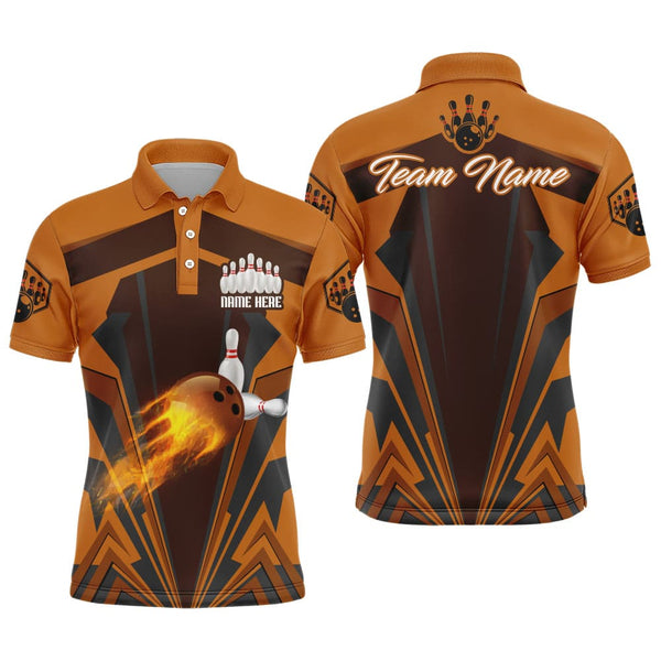 Maxcorners Orange Fire Bowling Ball Customized Name And Team Name 3D Shirt