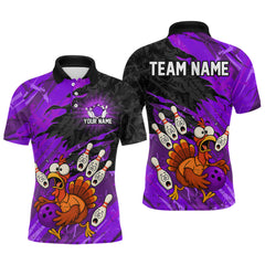 Maxcorners Custom Purple Turkey Bowling Shirt Funny Ball Pin League Jersey for Men Polo Outfit LM0409
