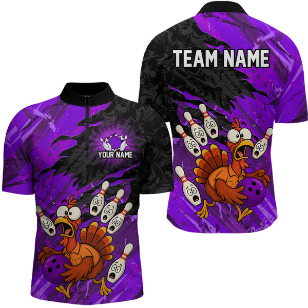 Maxcorners Custom Purple Turkey Bowling Shirt Funny Ball Pin League Jersey for Men Polo Outfit LM0409