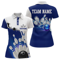 Maxcorners Personalized Bowling Shirts For Men And Women Polo Bowling Team Jersey Blue & White