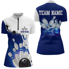 Maxcorners Personalized Bowling Shirts For Men And Women Polo Bowling Team Jersey Blue & White