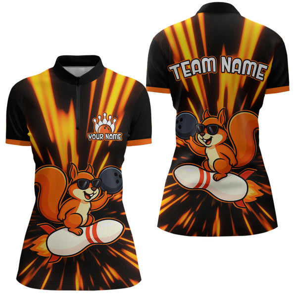 Maxcorners Funny Squirrel Bowling Team Shirt Custom Bowling League Jersey for Men Bowling Outfit Polo & 1/4-Zip MT0609