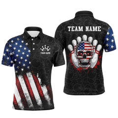 Maxcorners Skull Bowling Polo Shirt Us Flag Bowling Jersey Bowling Camo Bowling Customized For Men And Women