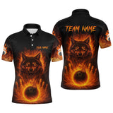 Maxcorners Orange Flame Wolf Bowling Shirt for Men Custom Bowling Jersey League Polo & Quarter-Zip MT1408