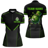 Maxcorners Personalized St Patrick Day Bowling Shirt Quarter-Zip Green Bowling Jersey Team League