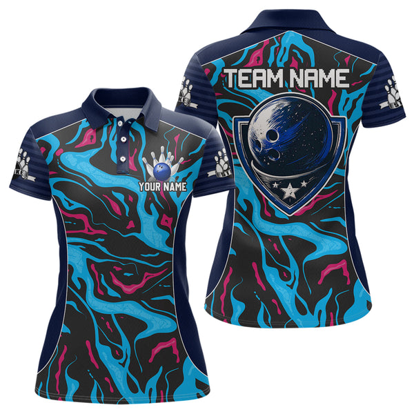 Maxcorners Custom Camo Pink & Teal Bowling Jersey Bowling Team League Polo Shirt for Men Women