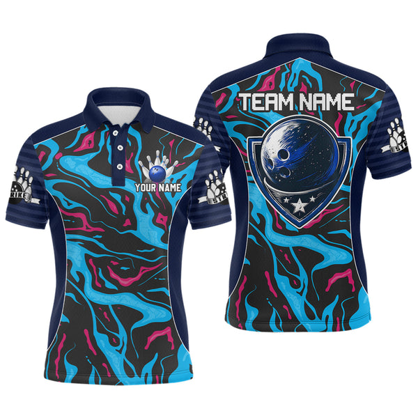 Maxcorners Custom Camo Pink & Teal Bowling Jersey Bowling Team League Polo Shirt for Men Women