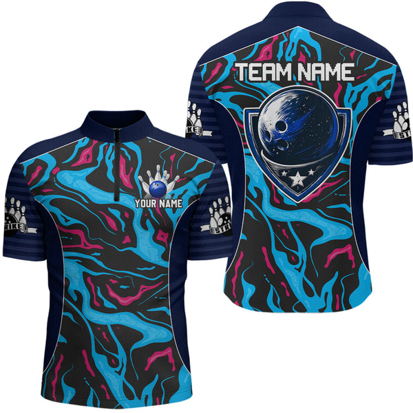 Maxcorners Custom Camo Pink & Teal Bowling Jersey Bowling Team League Polo Shirt for Men Women