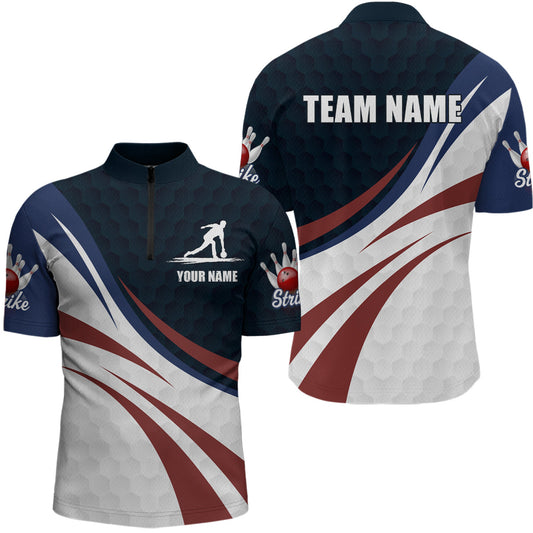 Maxcorners Personalized Red Blue & White Bowling Shirt Patriotic Polo Bowling Jersey for Men & Women