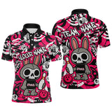 Maxcorners Custom Pink Skull Bunny Bowling Shirt Gothic Men Bowling Team League Polo & 1/4-Zip Bowling Unisex Halloween TU1908