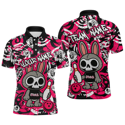 Maxcorners Custom Pink Skull Bunny Bowling Shirt Gothic Men Bowling Team League Polo & 1/4-Zip Bowling Unisex Halloween TU1908