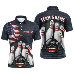 Maxcorners American Bowling Ball Funny Bowling Gifts for Men Team with Name Polo & 1/4 Zip