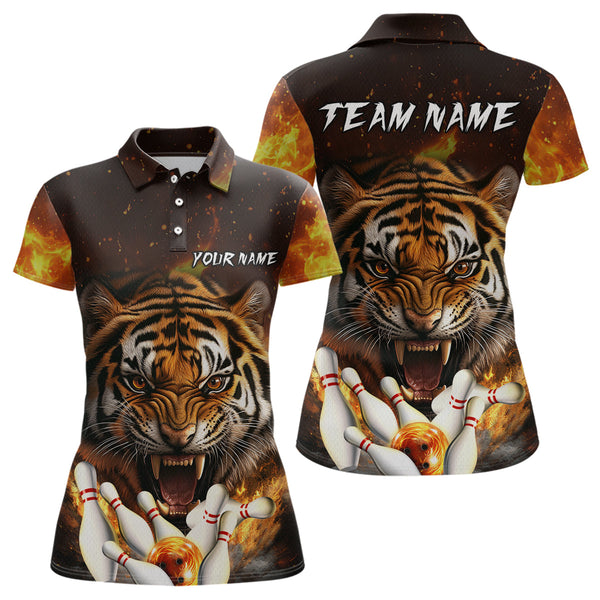 Maxcorners Flames Bowling Shirts Tiger Bowling Jersey Quarter-Zip Bowling Team League LM0803