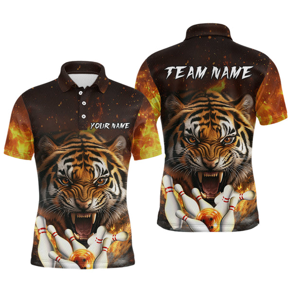 Maxcorners Flames Bowling Shirts Tiger Bowling Jersey Quarter-Zip Bowling Team League LM0803