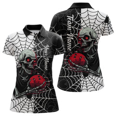 Maxcorners Black and White Skull Bowling Team Shirt Custom Spider Bowling Jersey Men Halloween Bowling Outfit LM0409