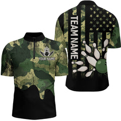 Maxcorners Personalized Camouflage Bowling Shirt for Men Women American Flag Polo Bowling Team Jersey