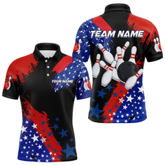 Maxcorners American Flag Bowling Shirt Personalized Patriotic Polo Bowling Team League Gift for Bowlers