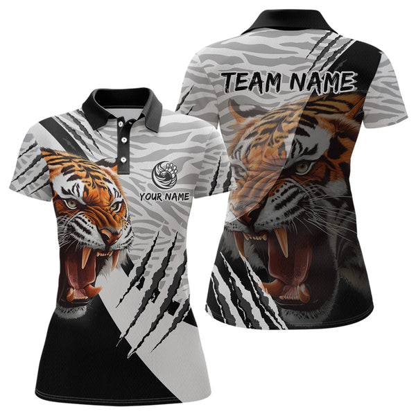 Maxcorners Black & White Bowling Shirt Tiger Bowling Team Jersey Polo Bowling for Men & Women