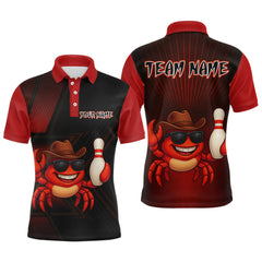 Maxcorners Custom Red Funny Crab Bowling Team Shirt Men Bowling Jersey Outfit Polo & 1/4-Zip Bowler Gift LM2608