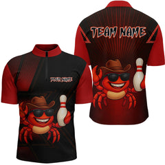Maxcorners Custom Red Funny Crab Bowling Team Shirt Men Bowling Jersey Outfit Polo & 1/4-Zip Bowler Gift LM2608
