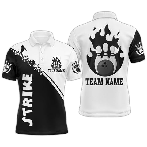 Maxcorners Black & White Bowling Customized Name And Team Name 3D Shirt