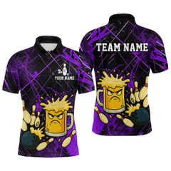 Maxcorners Custom Purple Funny Beer Bowling Shirt Team Bowling League Jersey for Men Bowling Outfit 
 LM1109
