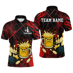 Maxcorners Custom Red Funny Beer Bowling Shirt Team Bowling League Jersey for Men Bowling Outfit LM1109