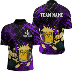 Maxcorners Custom Purple Funny Beer Bowling Shirt Team Bowling League Jersey for Men Bowling Outfit 
 LM1109