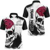 Maxcorners Personalized Bowling Shirt Skull Bowling Team Jersey Polo Shirt