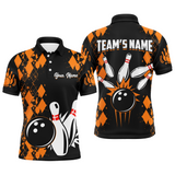 Maxcorners Bowling And Pins Orange Pattern Customized Name, Team Name 3D Polo Shirt