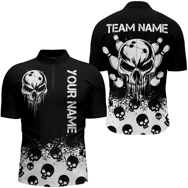 Maxcorners Custom Skull Bowling Team Shirts Bowling Polo Shirts Unisex Bowling With Name