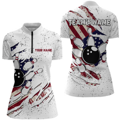 Maxcorners American Flag Bowling Shirt For Men And Women Custom Bowling Team Jersey Bowling Polo Shirt