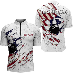 Maxcorners American Flag Bowling Shirt For Men And Women Custom Bowling Team Jersey Bowling Polo Shirt
