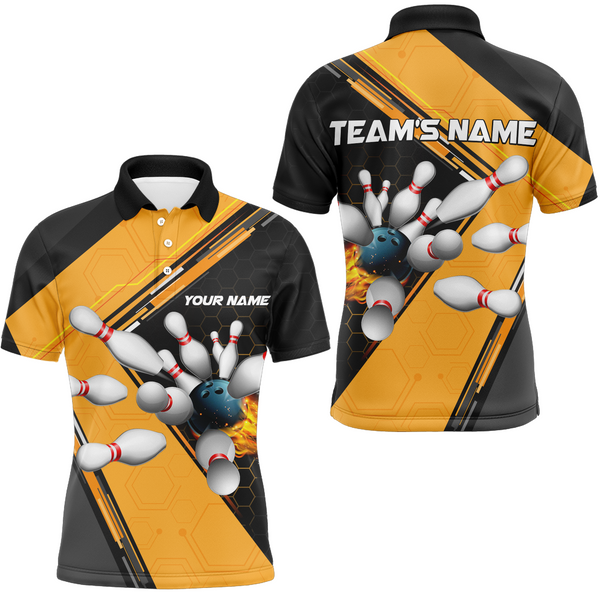 Maxcorners Orange Bowling Boom Hexagon Pattern Customized Name And Team Name 3D Shirt