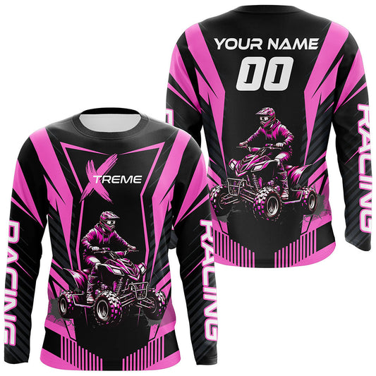 Maxcorners Pink ATV Motocross Jersey Men Youth Upf30+ Custom Quad Bike Shirt Boys Girls Extreme Off-Road PDT898 MT2809