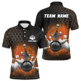 Maxcorners Bowling And Pins Orange Hexagon Pattern Customized Name, Team Name 3D Polo Shirt