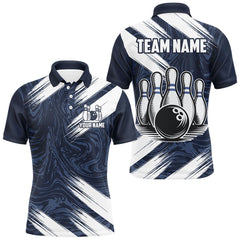 Maxcorners Navy&White Bowling Shirt For Men & Women Custom Bowling Team Jersey Polo Bowling Shirt Unisex