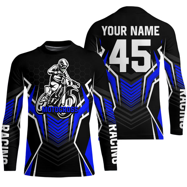 Maxcorners Blue Motocross Jersey Men Women Kid Upf30+ Custom Dirt Bike Shirt Off-Road Jersey Boys Girls MT2809