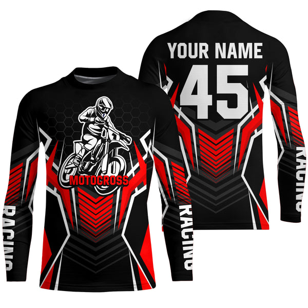 Maxcorners Red Motocross Jersey Men Women Kid Upf30+ Custom Dirt Bike Shirt Off-Road Jersey Boys Girls MT2809