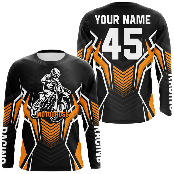 Maxcorners Orange Motocross Jersey Men Women Kid Upf30+ Custom Dirt Bike Shirt Off-Road Jersey Boys Girls MT2809