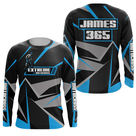 Maxcorners Blue Motocross Racing Jersey Men Women Kid UPF30+ Custom Dirt Bike Shirt Off-Road Motorcycle MT2709
