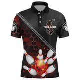 Maxcorners Red&Black Flame Bowling Customized Name And Team Name 3D Shirt