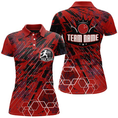 Maxcorners Custom Black&Red King Crown Bowling Shirt For Men Personalized Bowling Team Jersey Bowling Polo Shirt