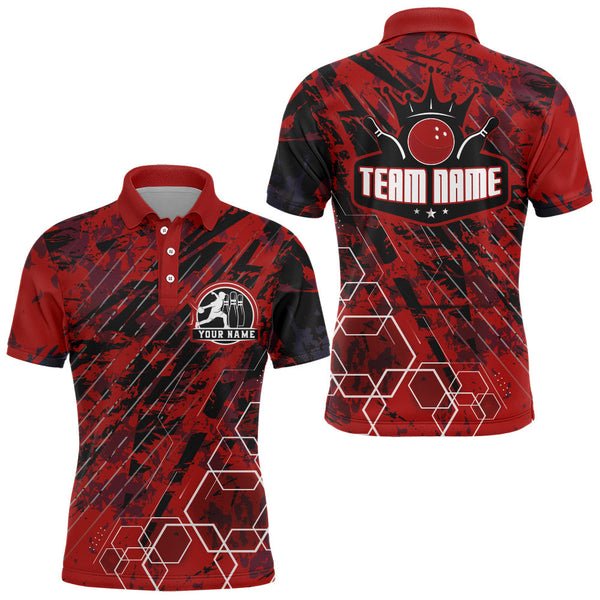 Maxcorners Custom Black&Red King Crown Bowling Shirt For Men Personalized Bowling Team Jersey Bowling Polo Shirt