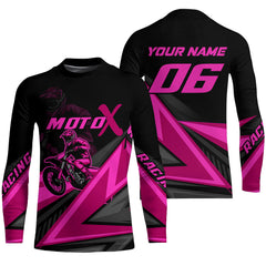 Maxcorners Personalized MotoX Jersey Adult&Kid Upf30+ Pink Motocross Dirt Bike Shirt Off-Road Racing Jersey MT2709