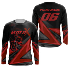 Maxcorners Personalized MotoX Jersey Adult&Kid Upf30+ Red Motocross Dirt Bike Shirt Off-Road Racing Jersey MT2709
