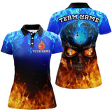 Maxcorners Flame Skull Bowling Polo Shirts Unisex Custom Bowling Team Jersey For Men & Women LM0607