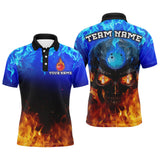 Maxcorners Flame Skull Bowling Polo Shirts Unisex Custom Bowling Team Jersey For Men & Women LM0607