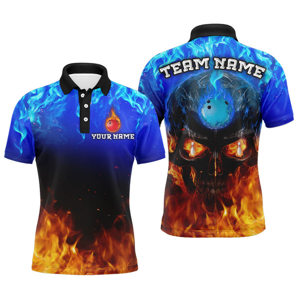 Maxcorners Flame Skull Bowling Polo Shirts Unisex Custom Bowling Team Jersey For Men & Women LM0607